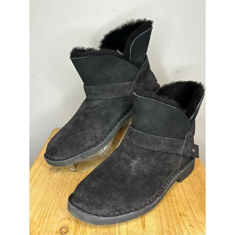 UGG Women's Zariyah Water Repellent Shearling Suede Ankle Bootie‎ Black Size 7.5